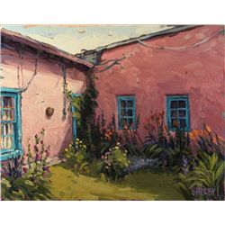 Shelby Keefe,  Pink Adobe, Oil on Canvas