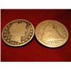 Image 1 : (1) 1875 (1) 1892 BARBER AND SETED LIBERTY QUARTERS 90% SILVER