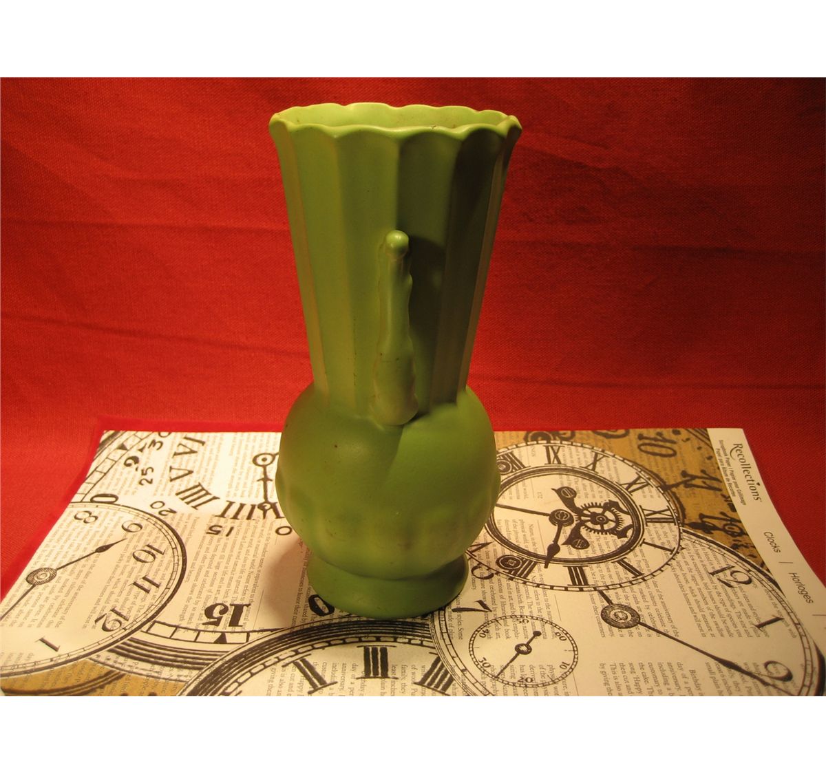 CZECH ERPHILA ART DECO GREEN POTTERY VASE CZECHOSLOVAKIA