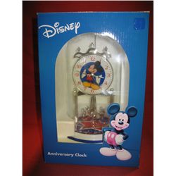 IN BOX DISNEY MICKEY MOUSE GOLD TONE DOME MANTEL TORSION PENDULM ANNIVERSARY CLOCK