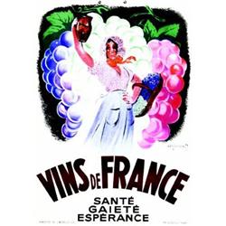 Vins de France     1937  GALLAND  A. Sante, gaiete, esperance     Bedos & Cie   Paris Carton pu...