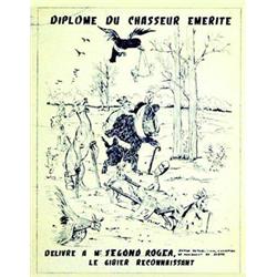 Diplôme du Chasseur Emerite   Delivre a Mr. Segond Roger - Le gibier reconnaissant      Aff. N.E....