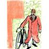 Image 1 : Cycliste au manteau         Crayon de Couleurs    B.E.  B + 150/300 € 25 x 18 cm 980/1970...