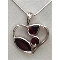 Sterling Silver .925 Garnet Heart Shape Pendant