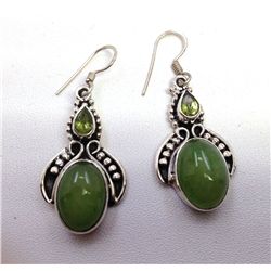 Sterling Silver .925 Vintage Green Gem Stone Earrings