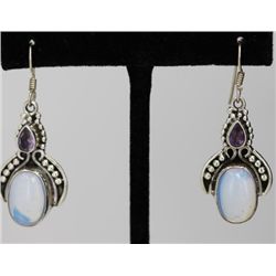 Sterling Silver .925 Vintage Moon Stone Earrings