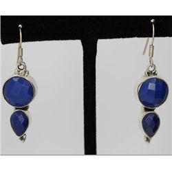 Sterling Silver .925 Vintage Blue Gem Stone Earrings