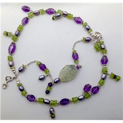 Sterling Silver .925 Peridot, Amethyst, Pearl Bracelet