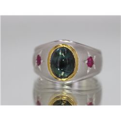 Sterlng Silver .925 Green Tourmaline/Ruby Ring