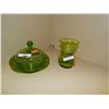 Image 1 : RETRO GLASSWARE - GREEN & GOLD - BOWL WITH LID & VASE