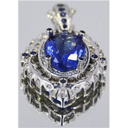 Nat. Tanzanite 11.26ct w/ Blue Sapphire w/ Diamond Pendant