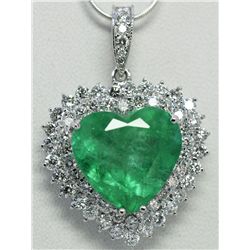 Nat. Col. Emerald 11.92ct w/ Diamond Heart Pendant