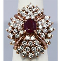 Nat. Ruby 1.79ct w/ 3.28cttw Diamond Cluster Ring