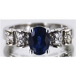 Nat. Ceylon Blue Sapphire w/ Diamond Ring