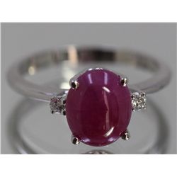 Natural Cabochon Ruby W/ Diamond Ring