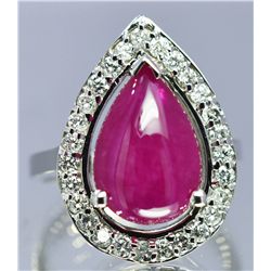 Nat Cabochon Ruby 5.00ct w/ Diamond Ring