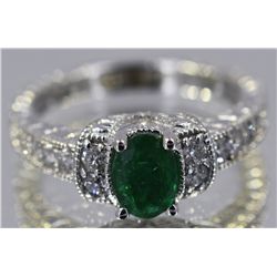 Nat Emerald .85ct w/ Diamond Ring