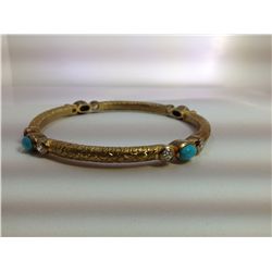 Sterling Silver .925 Turquoise w/ CZ Gold tone Bangle