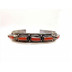 Sterling Silver .925 Red Coral Cuff Bangle