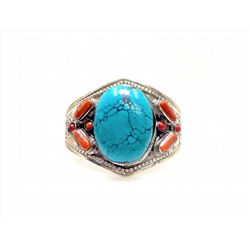 Sterling Silver .925 Turquoise w/ Red Coral Cuff Bangle