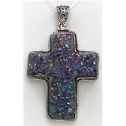 Sterling Silver .925 Druzy Cross Pendant