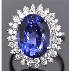 Nat. Tanzanite 12.00ct w/ Diamond Cocktail Ring