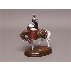 Painted Metal Military Miniature Drummer on Horseback