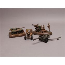 Four Items Painted Metal Artillery