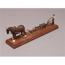 Painted Metal Ploughsman on Wood Base