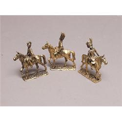 Three Brass Miniature Calvarymen