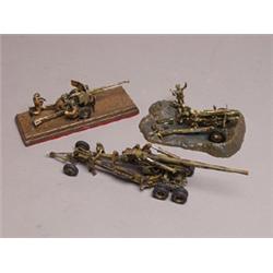 Three Painted Plastic Artillery Groups With Figures