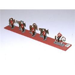 Nine Painted Metal Soldiers And Donkeys 