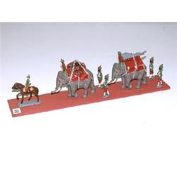 Seven Painted Metal Elephant & Soldier Figures