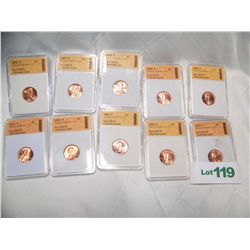 (10X$) CERTIFIED MS 70 LINCOLN MEMORIAL CENTS 1990-1999
