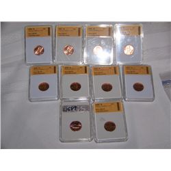 (10X$) CERTIFIED "PERFECT" MS 70 LINCOLN CENTS 1990-D-1999-D