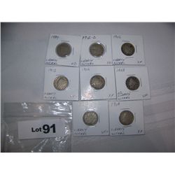 (8X$)U.S LIBERTY NICKELS 1889-1912D VG-XF CONDITION