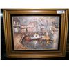 Image 1 : VINTAGE ORIGINAL HAND SIGNED IMPRESSIONIST PAINTING, SHIPS AT HARBOR