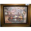 Image 2 : VINTAGE ORIGINAL HAND SIGNED IMPRESSIONIST PAINTING, SHIPS AT HARBOR