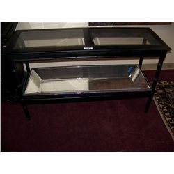 GLASS & MIRRORED BLACK WOOD SIDE TABLE