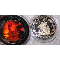 (2X$) 2000 LIBERIA $ 10 HOLOGRAM MINT STATE, 1997 HONG KONG DOLLAR PROOF