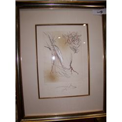 SALVADOR DALI VINTAGE ETCHING "SPECTER & THE ROSE" WITH ORIGINAL MINOTAUR GALLERIES CERTIFICATE