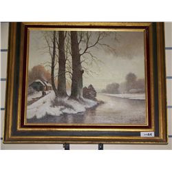 H. VERHAAF ORIGINAL OIL ON CANVAS ANTIQUE, FRAMED  PAINTING. DUTCH WINTER SCENE