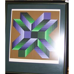 VASARELY ORIGINAL FRAMED LITHOGRAPH "MATA FEM" # 60/250