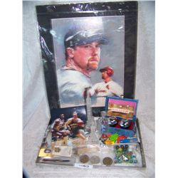 ASSORTED MULTI-PIECE COLLECTIBLE LOT INCLUDING: (3) CASINO TOKENS, MARBLES, SIGNED PIC & MORE