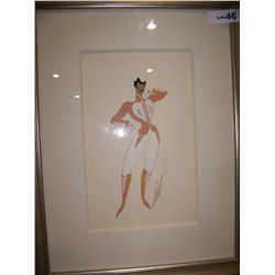 ERTE ORIGINAL GOUACHE ON PAPER. " LES LABOURERS" CREATED 1952 W/ ERTE FOUNDATION STAMP ON VERSO