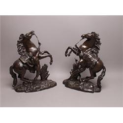 Pair of 19th C. Bronzed Metal Marley Horses