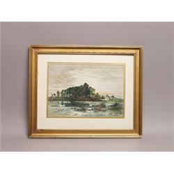 English Watercolor Landscape Initialled