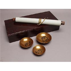 Rare & Fine Lacquer Saki Cups & Scroll 19th C.