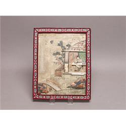 19th C. Carved & Painted Bone on Silk Panel