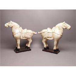 Pair of Older Chinese Carved Bone Covered Horses